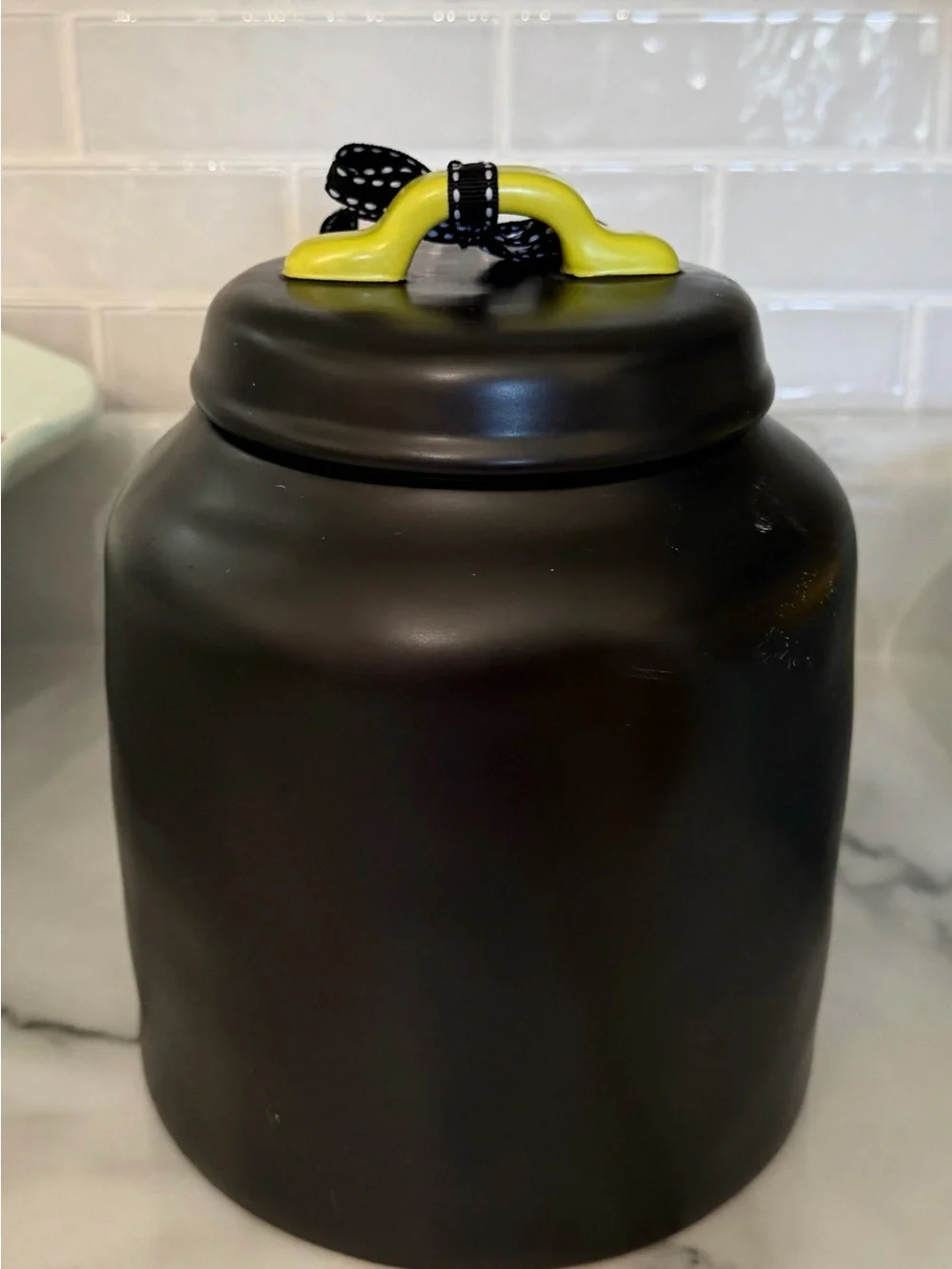 Rae Dunn Black Halloween Jar with Yellow Lettering